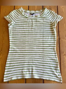Lafayette 148 Women's Green & White Striped Short Sleeve Tee